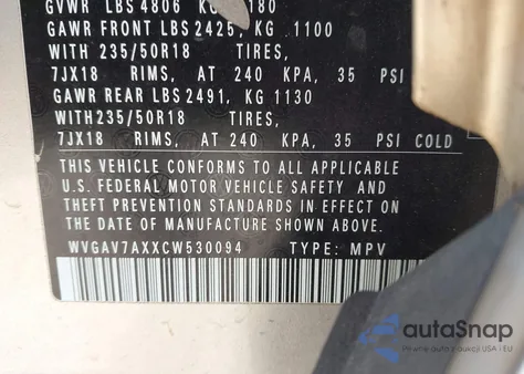 2012 Volkswagen Tiguan Se из США, поврежденный, VIN WVGAV7AXXCW530094